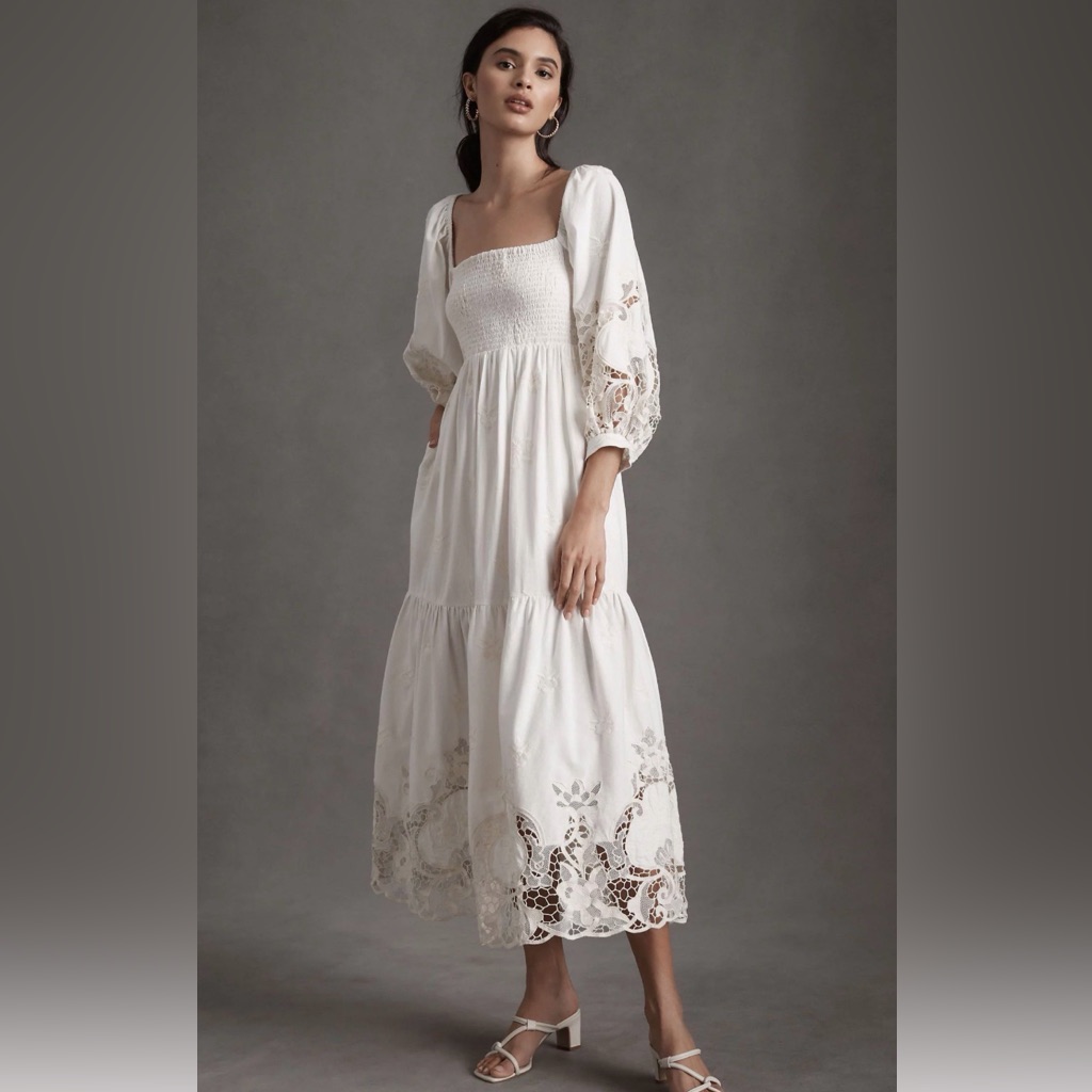 Bhldn/Free People Cream Long Sleeve Dress With Lace